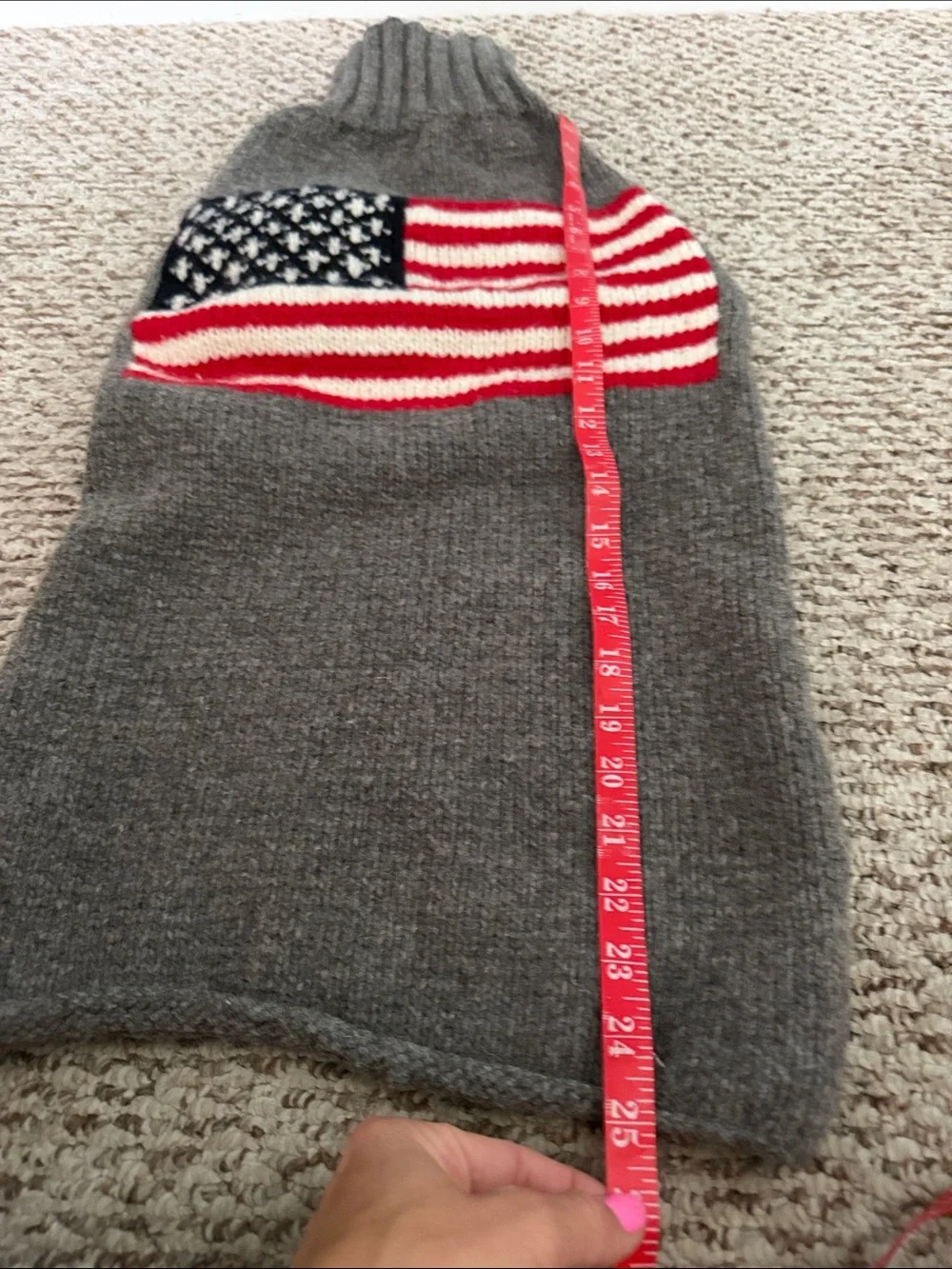 Grey Dog Sweater with American Flag Knit